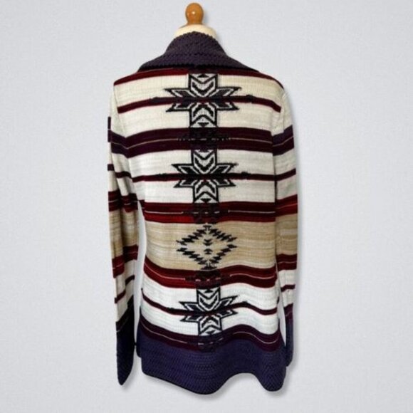 BCBGMaxazria Knit Cardigan Sweater Open Front Southwestern Aztec Multicolor W L - Picture 4 of 9